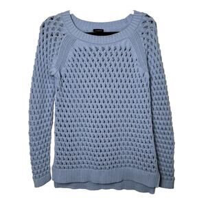Talbots Women's Blue Textured Chunky Crochet Sweater Knit Long Sleeve Size Small